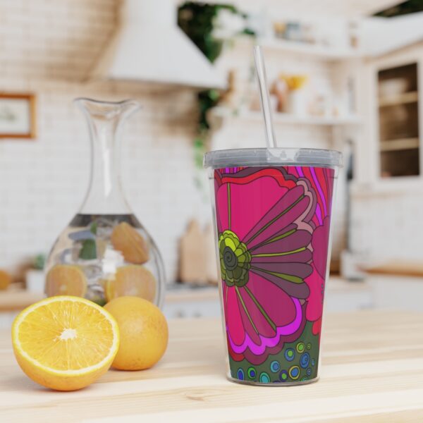Pink Poppies Plastic Tumbler with Straw